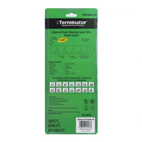 Terminator TPB 584M-3M 4way 3mtr Universal Power Extension (Made In Malaysia)