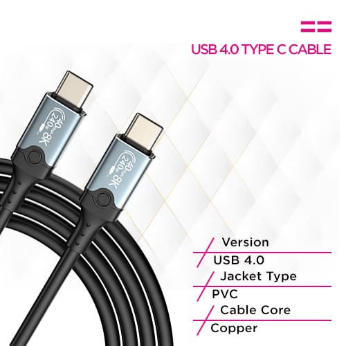 Syong S-TPC-T40A-1M USB 4.0 Type C Cable 1mtr 40GBPS 8K...