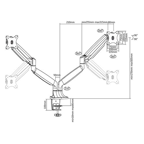 Skill Tech SH 100 C024 Premium Dual Monitor Gas Spring Monitor Arm