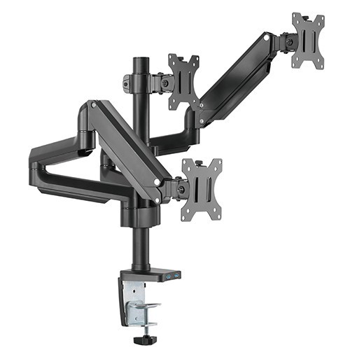 Skill Tech SH26 C036UP Triple Monitor Pole-Mounted Thin Gas Spring Monitor Arm With Usb Ports