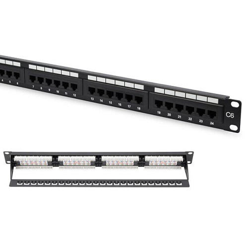 24 Port CAT6 Patch Panel Loaded 19 Inch 1U Rack Mount Network Panel