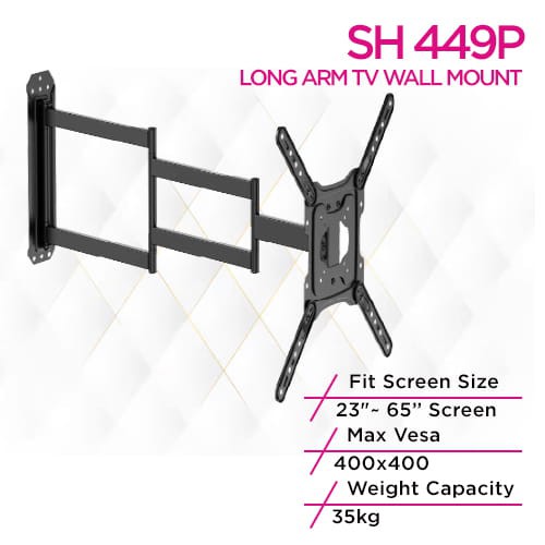 Skill Tech SH 449P Extra Long Arm Swivel TV Wall Mount