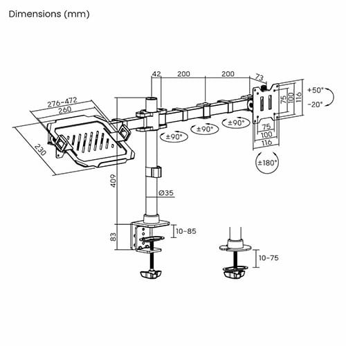 Skill Tech SH 91 C024ML Monitor Arm With Laptop Holder