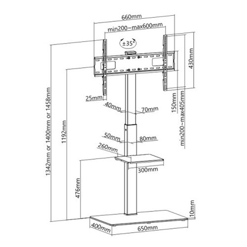 Skill Tech SH 18FS TV Floor Stand With Single Shelf