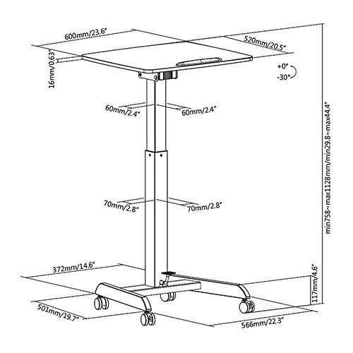 Skill Tech SH WS 07 Height Adjustable Mobile Workstation With Foot Pedal And Tiltable Desktop TV Stand