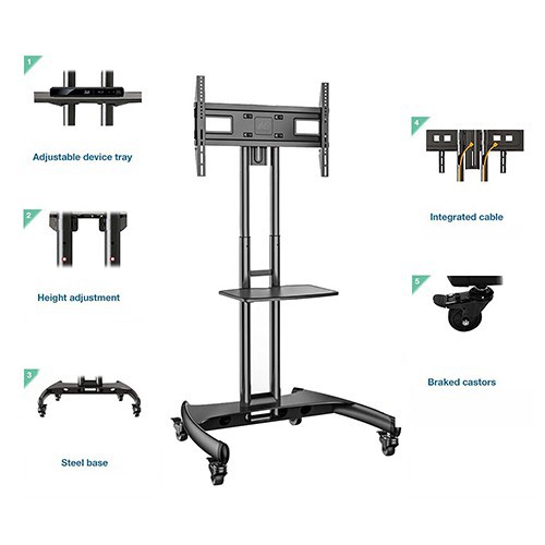 North Bayou AVA 1500-60-1P Large Height Adjustable Professional TV Trolley Stand