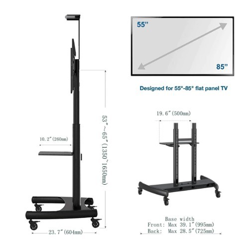 North Bayou NB AVA 1800-70-1P Height Adjustable TV Trolley Stand