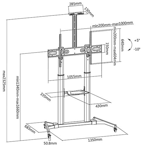 Skill Tech SH 666TB Extra Large Height-Adjustable Steel Tv Stand
