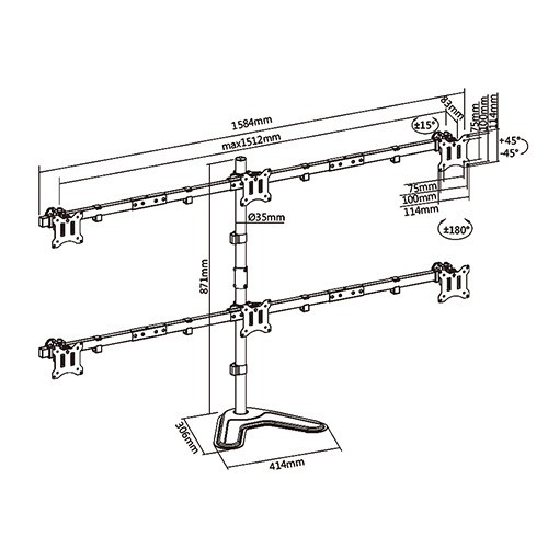 Skill Tech SH 57 T06 Free Standing Pole Mount Six-Screen Monitor Mount Tabletop Stand
