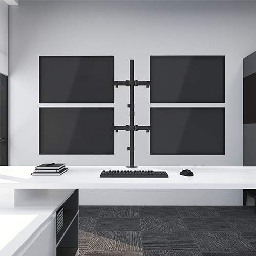 Skill Tech SH C404 Steel Single Pole Four Screen Articulating Desktop Monitor Mount