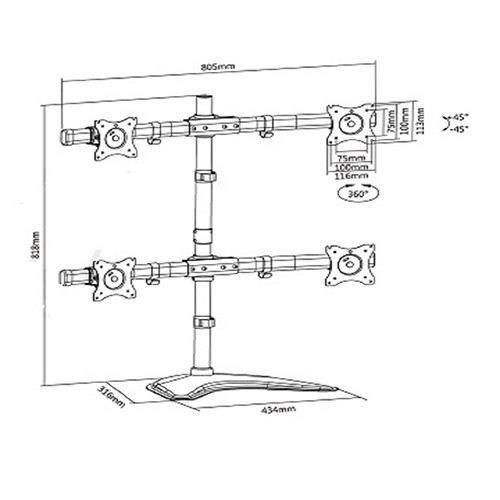 Skill Tech SH T048 Quad Monitors Premium Articulating Aluminium Monitor Mount Stand