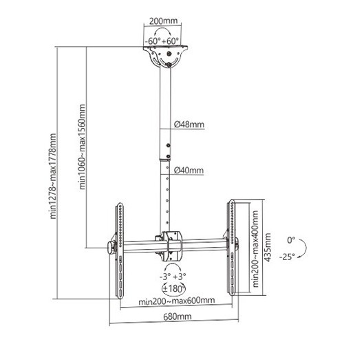 Skill Tech SH 615C Telescopic Full-Motion Tv Ceiling Mount