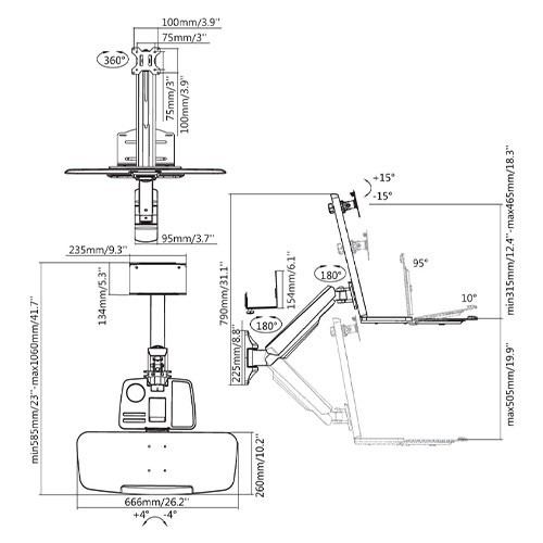 Skill Tech SHS 02 W01Single Screen Premium Gas Spring Computer Monitor Mount
